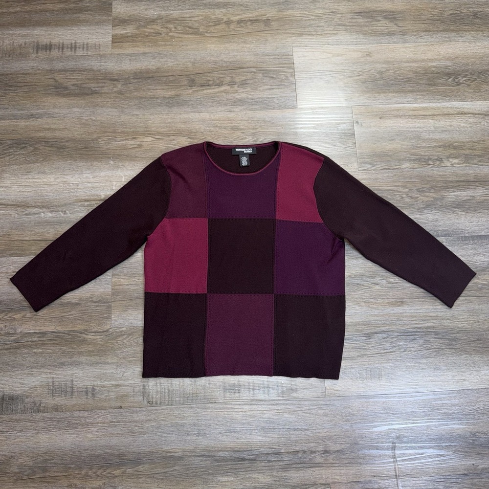 VTG 1990s-Y2K Norton Studio Petites Patchwork Knit Sweater Womens P-Extra Large
